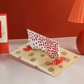 Golden Chinese brocade tissue box cover with floral patterns and red knots - Gold