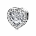 Ciondolo a cuore in argento 925 con zirconi bianchi e pietra preziosa trasparente - Argento sterling 925 / Aprile Trasparente