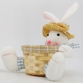 Easter plush bunny figure with yellow plaid hat and a woven basket for candy storage - Rabbit Storage Basket Male Style