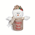 Detalle de cesta de regalo de muñeco de nieve con bordado Happy New Year y lentejuelas - Estilo Muñeco de Nieve