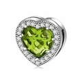Ciondolo a cuore in argento S925 con pietra verde e contorno di zirconi bianchi - Argento sterling 925 / Agosto Verde Oliva