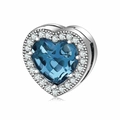 Ciondolo a cuore in argento S925 con pietra blu acquamarina e alone di zirconi - Argento sterling 925 / Settembre Blu Scuro