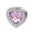 Charm a cuore in argento S925 con pietra rosa e cristalli bianchi scintillanti - Argento sterling 925 / Ottobre Rosa