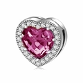 Charm cuore con pietra rosa in argento sterling 925 con bordo in zirconi cubici - Argento sterling 925 / Luglio Rosso Rosa