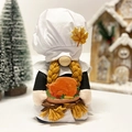 Thanksgiving female chef gnome holding a roast turkey tray with maple leaf hat - Chef Hat Style