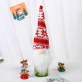 Housse de bouteille de vin gnome de Noël en tricot avec flocon de neige et barbe blanche - Rayures rouges