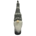 Housse de bouteille de vin de gnome de Noël avec bonnet gris tricoté et barbe blanche - Rayures Grises et Blanches