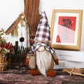Gnomo di peluche con cappello a scacchi e sacchetto di iuta in scena accogliente - Stile Cappello a Quadretti
