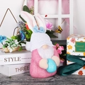 Gnome de Pâques en peluche avec oreilles de lapin roses et œuf bleu pour la décoration - Gnome de Pâques Rose avec Œuf
