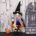 Gnome d'Halloween debout avec chapeau pointu et balai pour décoration festive - Gnome Sorcière (Chapeau Noir)