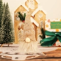 Sparkling champagne gold knit Christmas gnome ornament with sequins and white plush beard - Off White
