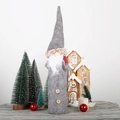 Christmas gnome wine bottle cover with grey felt hat and white beard on festive background - Gray