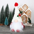 Lighted Christmas gnome plush with white knitted hat and red stripe legs decor - White