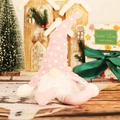 Gnome de Noël en tricot rose avec lumières et longues jambes pour décoration festive - Rose