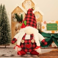 Dettaglio dello gnomo di Natale con cappello a quadri rossi, trecce bianche e campanelli - Rudolf a Quadri Femmina