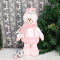 Dettaglio pupazzo di neve rosa con paillettes e gambe retrattili per Natale - Pupazzo di neve