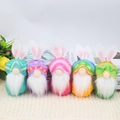 Set of 5 colorful Easter bunny gnome plush decorations with rabbit ears and long white beards - Colorful