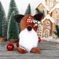Gnome de Noël en peluche avec oreilles de renne et barbe blanche sur fond de fête - Brun Foncé
