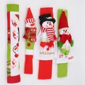 Set of 4 Christmas snowman refrigerator handle covers with festive 3D plush doll decorations - Snowman Reindeer 4-Piece Set
