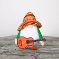 Gnome festif de style mexicain avec sombrero rayé et décoration de guitare - Gnome de Fête de Carnaval Homme