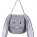 Gray plush bunny Easter basket with cute embroidered face and long floppy ears - Gray