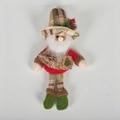 Dettaglio di elfo di Natale in peluche con cappello a quadri, pigna e barba finta - Babbo Natale