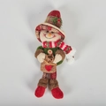 Dettaglio del pupazzo di neve di Natale in peluche con gambe lunghe e borsa di iuta - Pupazzo di neve