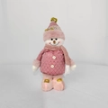 Detailansicht einer rosa Plüsch-Schneemann-Puppe mit Glitzerpailletten und Strickelementen - Schneemann Stil (0839)