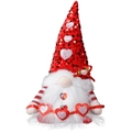 Detail of sequin heart gnome with red glitter hat and plush white beard decor - Red