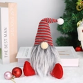 Gnome de Noël en peluche avec chapeau rayé rouge et barbe grise pour décoration de fête - Rouge