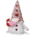 Light-up Valentine Gnome with pink sequin hat and plush heart decor on white background - Pink