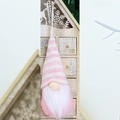 Detail of pink striped knit hat gnome ornament hanging on a festive wooden calendar - Pink White Striped (Style M)