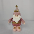 Detailansicht eines rosa Plüsch-Weihnachtsmanns mit goldenen Pailletten und weißem Bart - Weihnachtsmann Stil (0839)