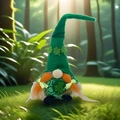Detail eines St. Patrick's Day Gnoms mit grünem Kleeblatthut und orangen Zöpfen im Freien - Grünes Blatt Weiblicher Zwerg