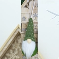 Detail of green knitted gnome Christmas tree ornament with white faux fur beard - Light Green (Style I)