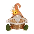 Detalle de una cesta de gnomo de cosecha con decoraciones de girasoles y elementos de hojas de membrillo - Estilo Masculino (Barba Larga)
