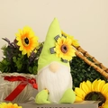 Gnomo di peluche girasole con cappello verde lime e barba bianca decorativa - Bambola Girasole Verde