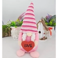 Pink Valentine's Day gnome plush with LOVE heart ornament and striped hat - Heart Style