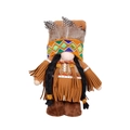 Close-up of Thanksgiving gnome with tribal feathers, braids, and fringe suede details - Female Style