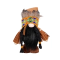 Detail of Thanksgiving Indian gnome with ethnic patterned hat, leopard feathers, and braided beard - Male Style
