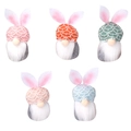Set di cinque gnomi pasquali colorati con orecchie da coniglio e cappelli di maglia - Set Multicolore