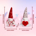 Pair of glowing Valentines sequin gnomes with love heart and arrow, 12.6 inch height - Red Hat