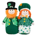 Gnomi di San Patrizio in peluche con abiti a trifoglio verde e barbe arancioni - Set Di Coppia Di Folletti Di San Patrizio (uno Per Genere)