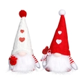 Pair of lighted Valentine Gnomes with knitted heart hats and plush white beards - White Hat / White