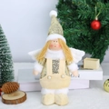 Detailansicht der champagner-goldenen Weihnachtsengel-Puppe mit glitzerndem Hut und Flügeln - Gelber Hut Puppe