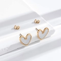 Elegant gold-tone heart stud earrings with white pearl inlay and wavy textured edges - Gold White Shell Pattern Heart Stud Earrings (ER-739)
