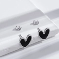 Minimalist heart-shaped stud earrings in black enamel finish with stainless steel base - Silver Black Heart Stud Earrings (ER-736)