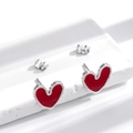 Minimalist red heart stud earrings with silver borders and secure butterfly backs - Silver Red Heart Stud Earrings (ER-737)