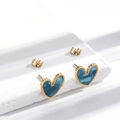 Golden heart stud earrings with blue marble resin inlay and matching butterfly backs - Gold Blue Marble Heart Stud Earrings (ER-738)