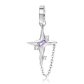 Anhänger aus S925 Sterlingsilber, vierzackiger Stern mit lila Stein und Zirkon-Akzenten - Vierpunkt Stern Lila Edelstein Stil (Y2K027) / 925er Silber